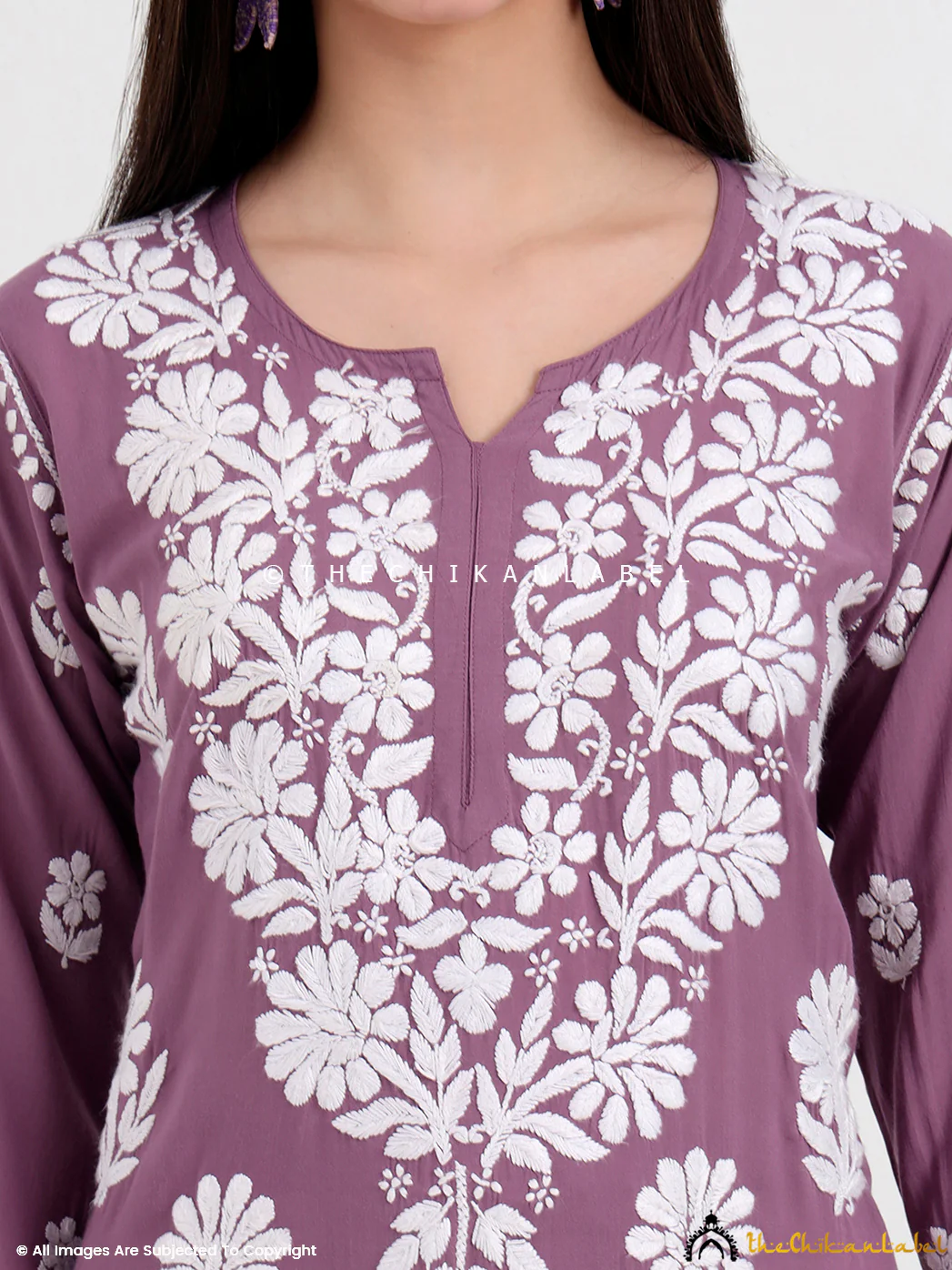 Tazmeen Modal Chikankari Kurti Palazzo Set - Mauve - Image 2