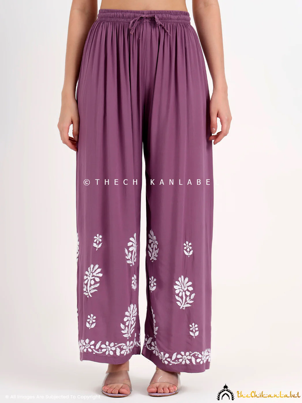 Tazmeen Modal Chikankari Kurti Palazzo Set - Mauve - Image 7