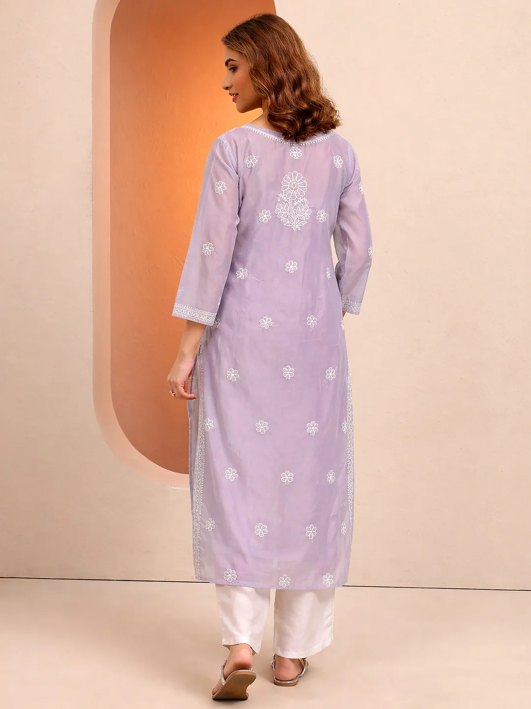 Mauve Vira Cotton Chikankari Straight Kurti with inner - Image 3