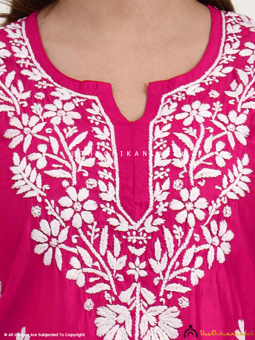 Medha Chanderi Chikankari Short Top - Hot Pink - Image 2