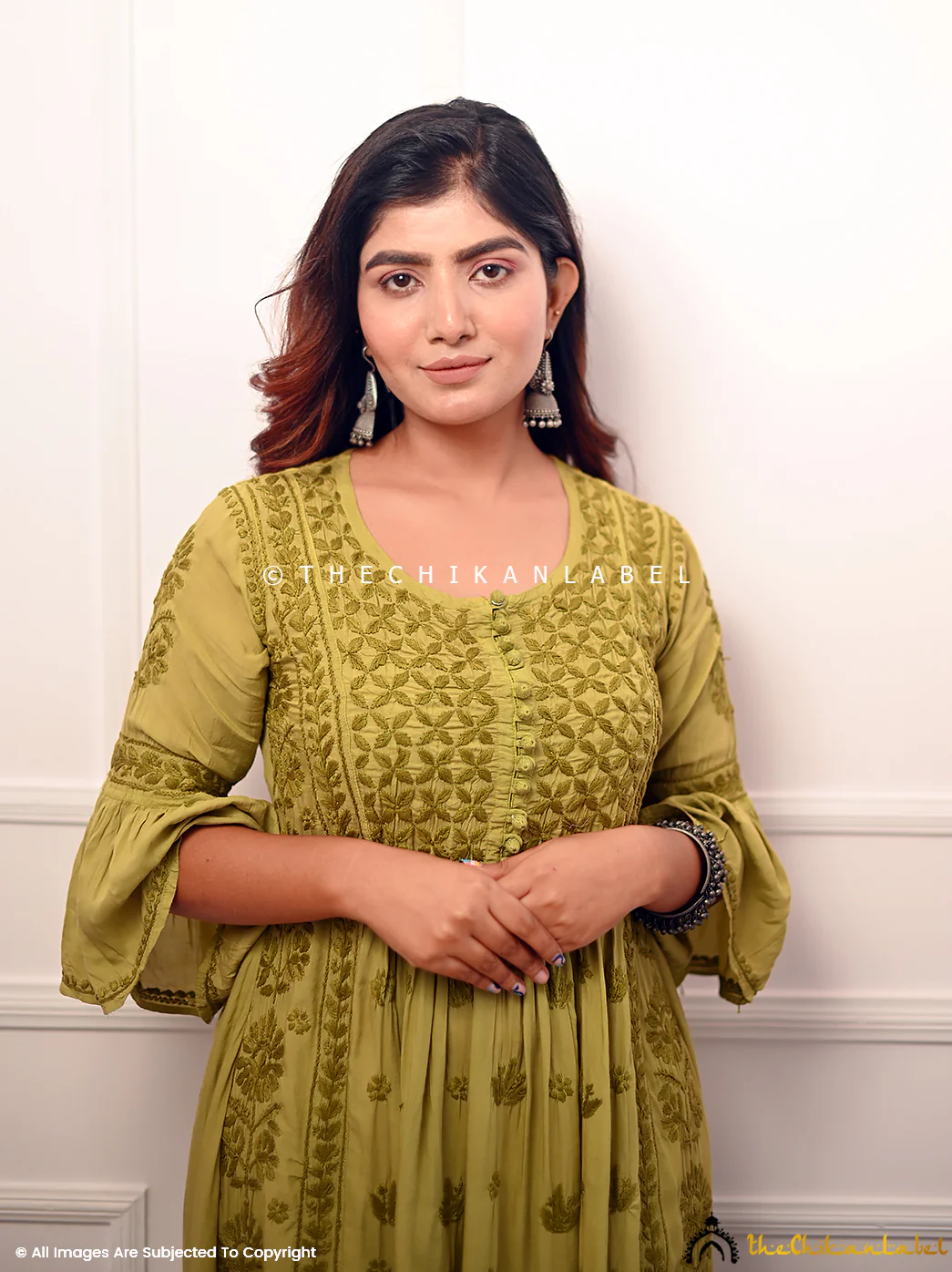 Falak Modal Chikankari Anarkali - Mehndi - Image 3