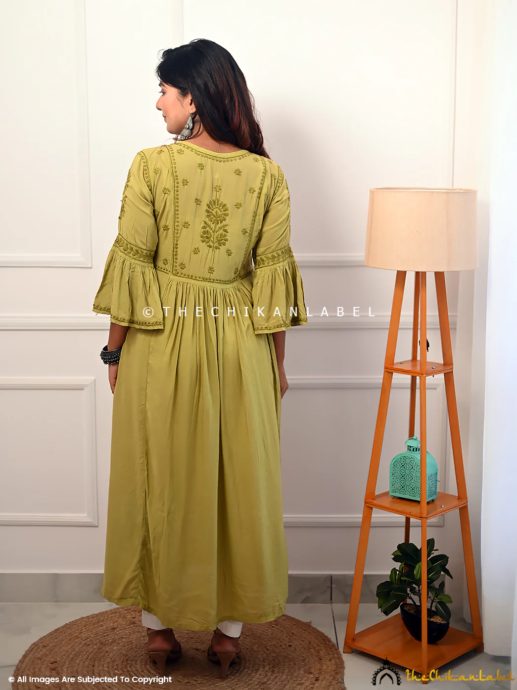 Falak Modal Chikankari Anarkali - Mehndi - Image 4