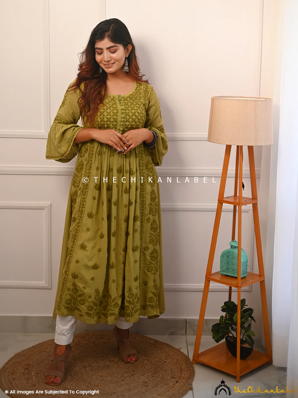 Falak Modal Chikankari Anarkali - Mehndi - Image 6