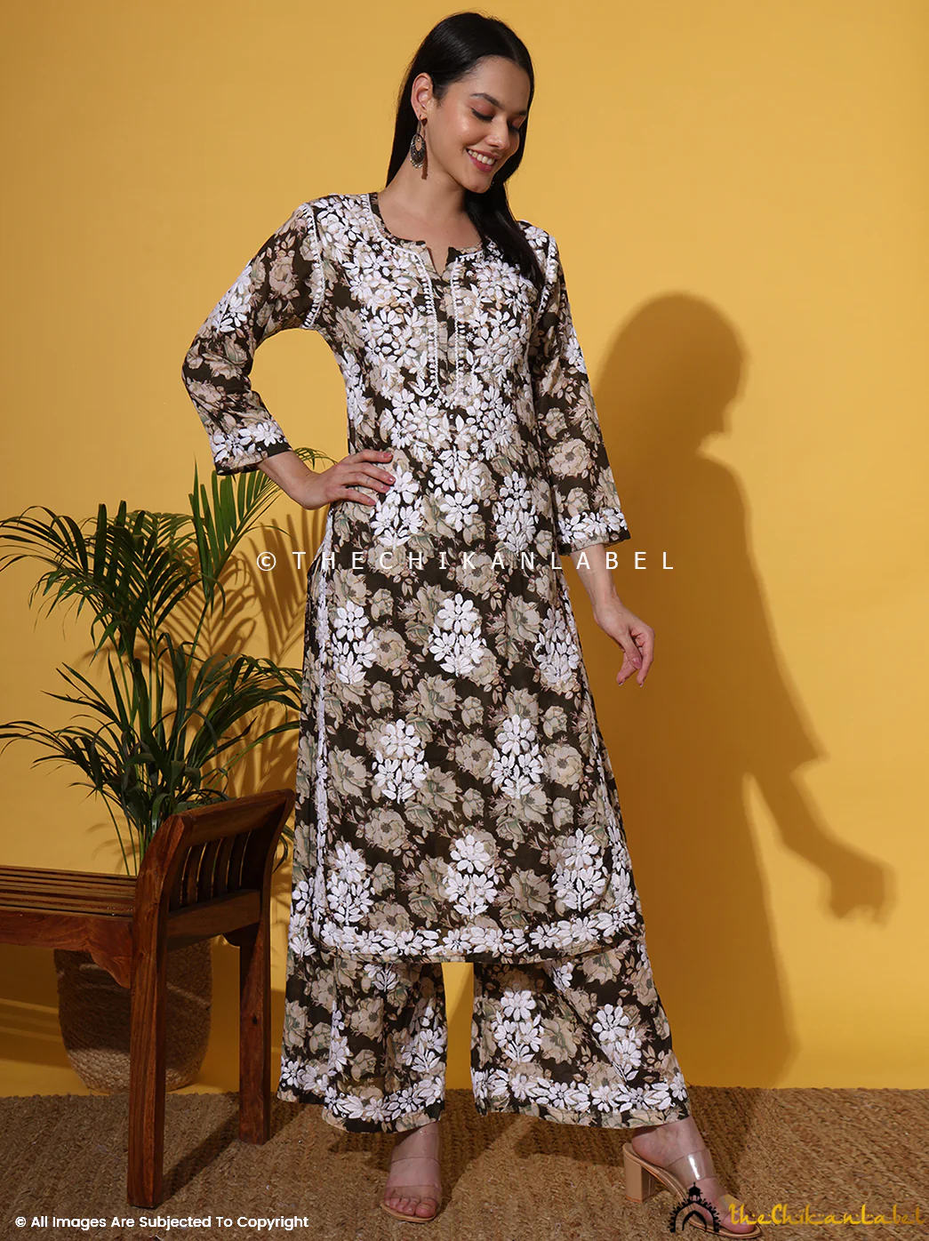 Fara Mulmul Cotton Chikankari Kurta Set-Mehndi - Image 10