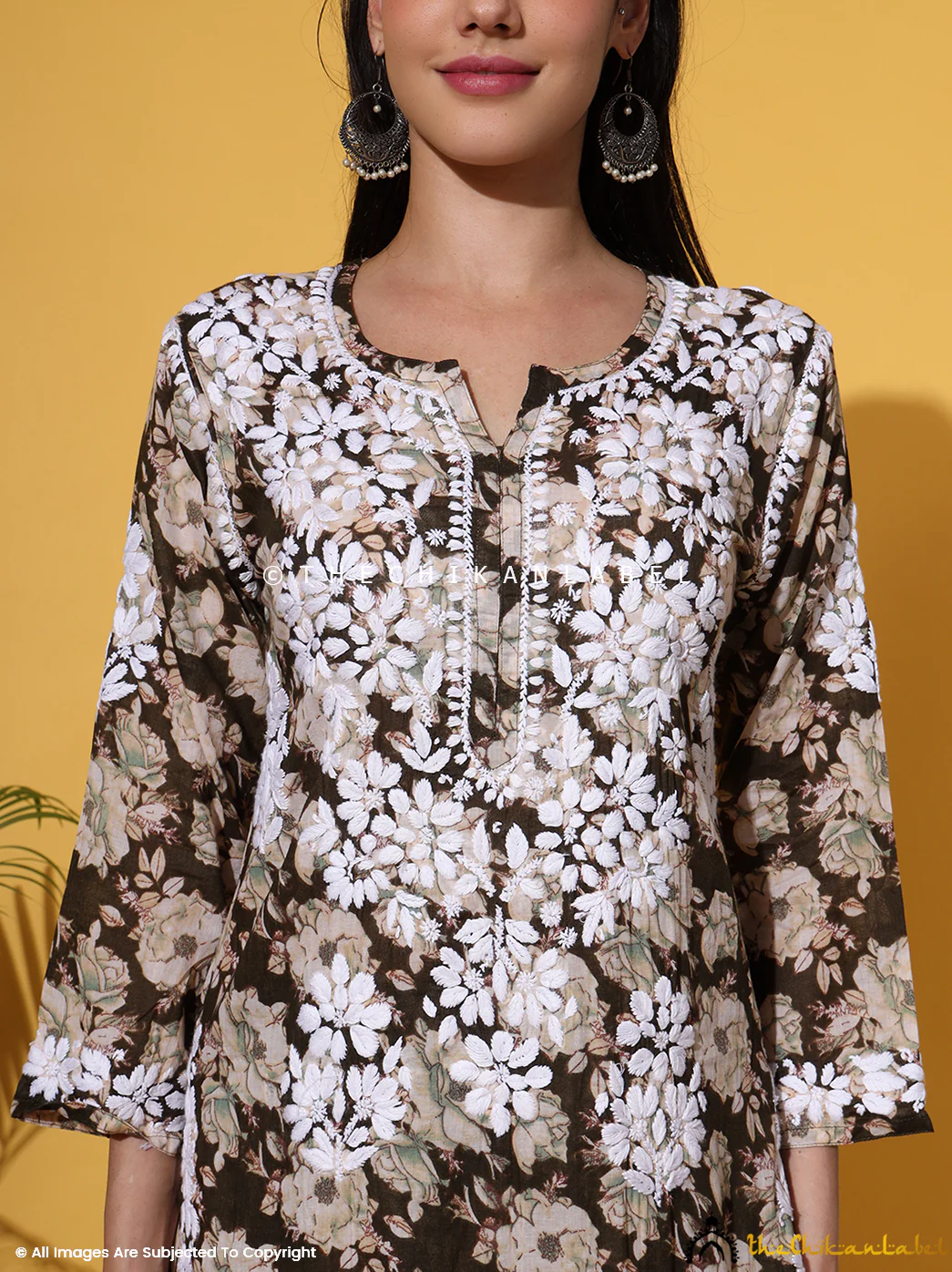 Fara Mulmul Cotton Chikankari Kurta Set-Mehndi - Image 2
