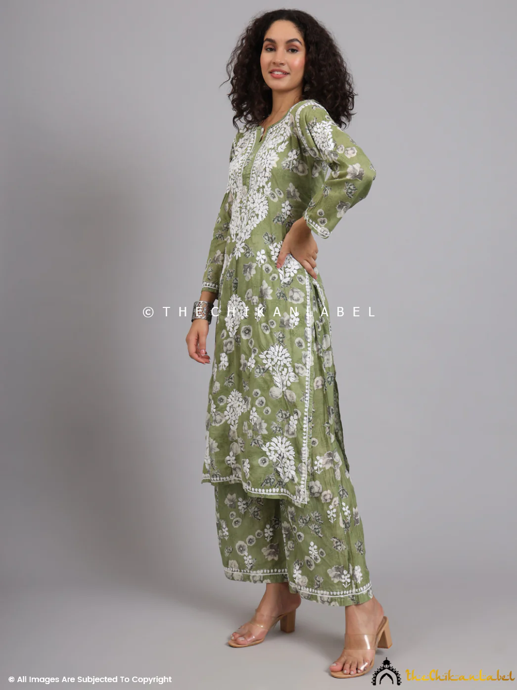 Afiya Mulmul Cotton Chikankari Kurta Set -Mehndi Green - Image 10
