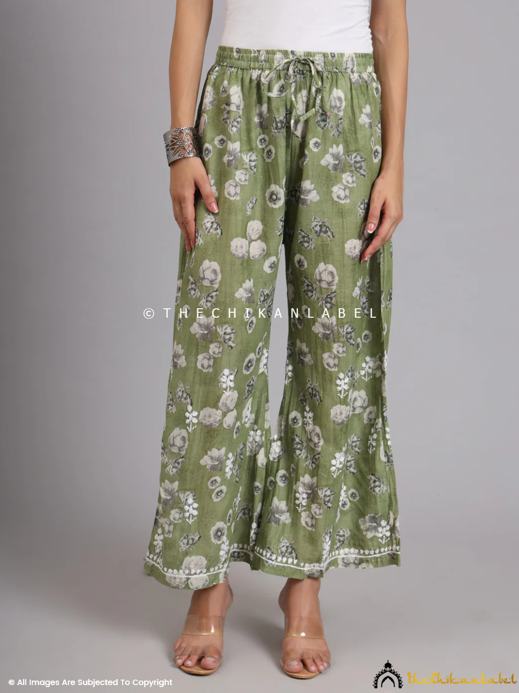 Afiya Mulmul Cotton Chikankari Kurta Set -Mehndi Green - Image 4