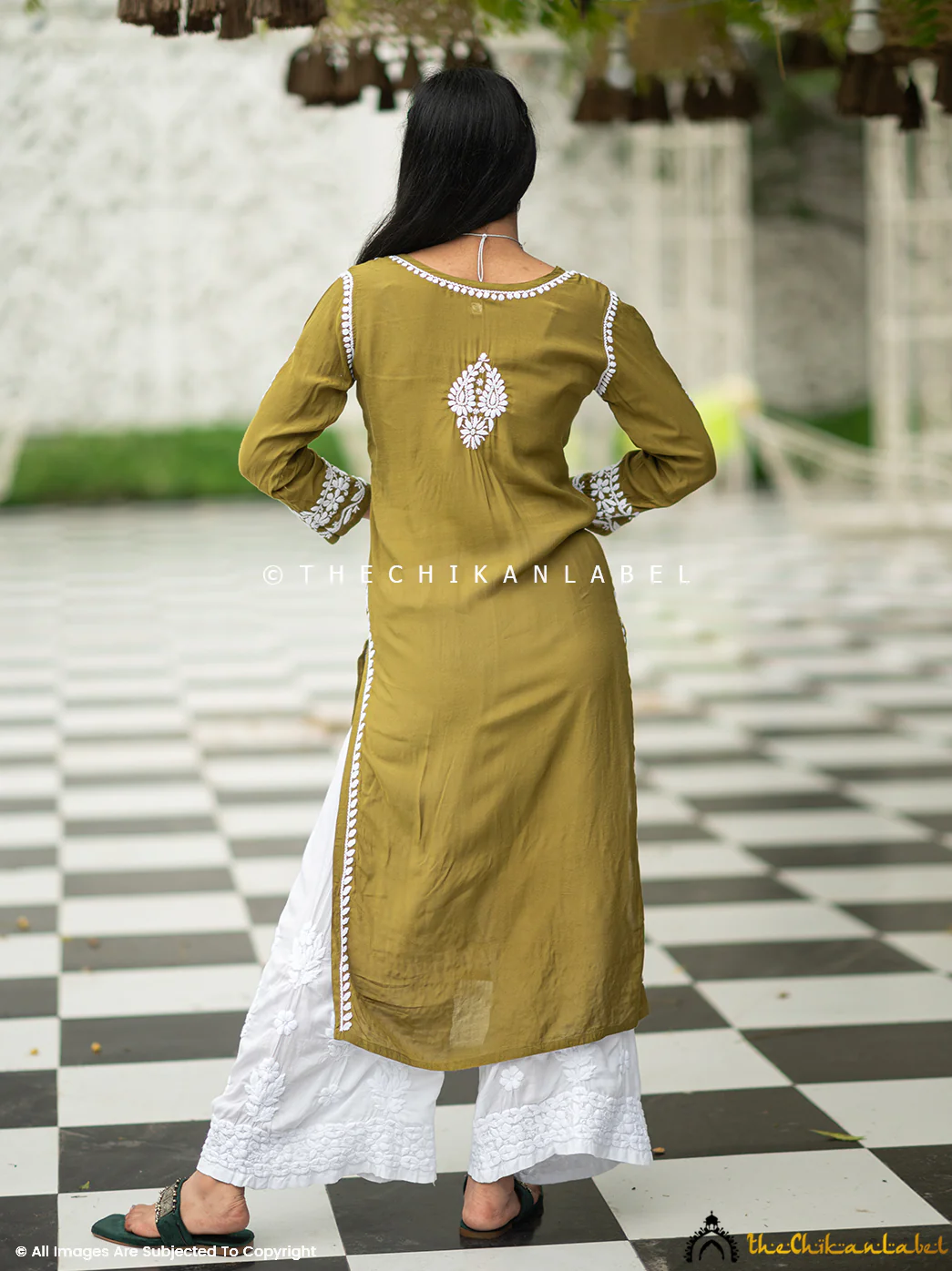 Amara Muslin Chikankari Straight Kurti - Mehndi Green - Image 3