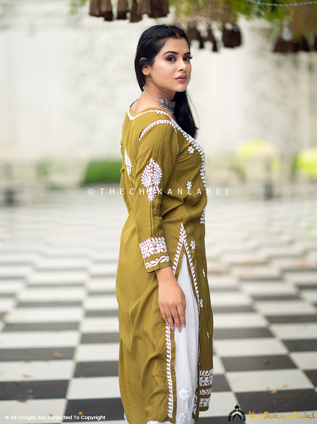 Amara Muslin Chikankari Straight Kurti - Mehndi Green - Image 5