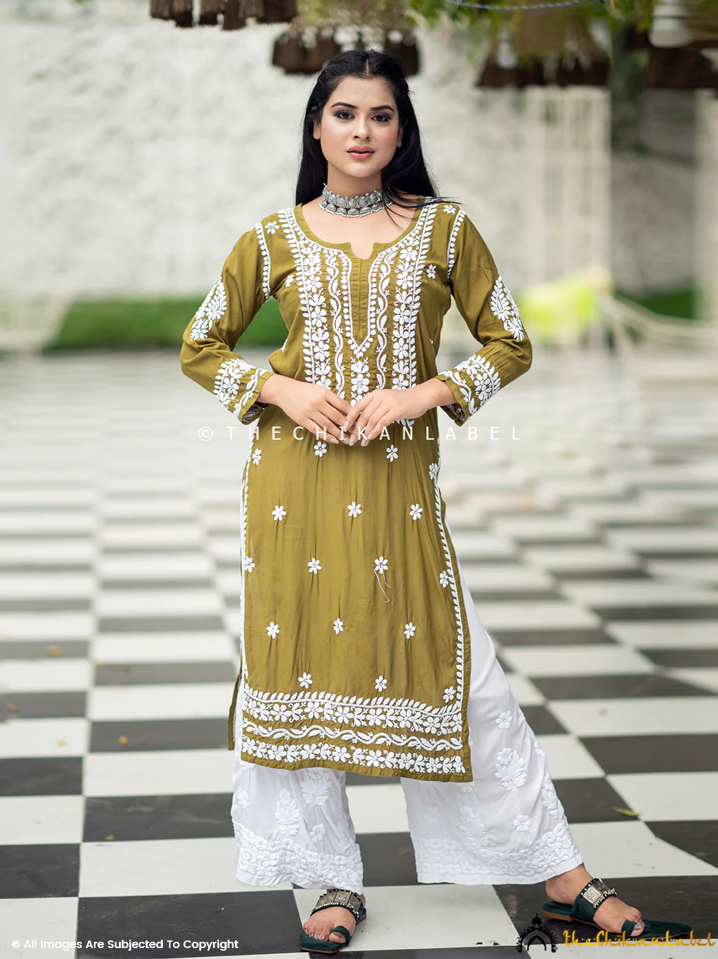 Amara Muslin Chikankari Straight Kurti - Mehndi Green - Image 6