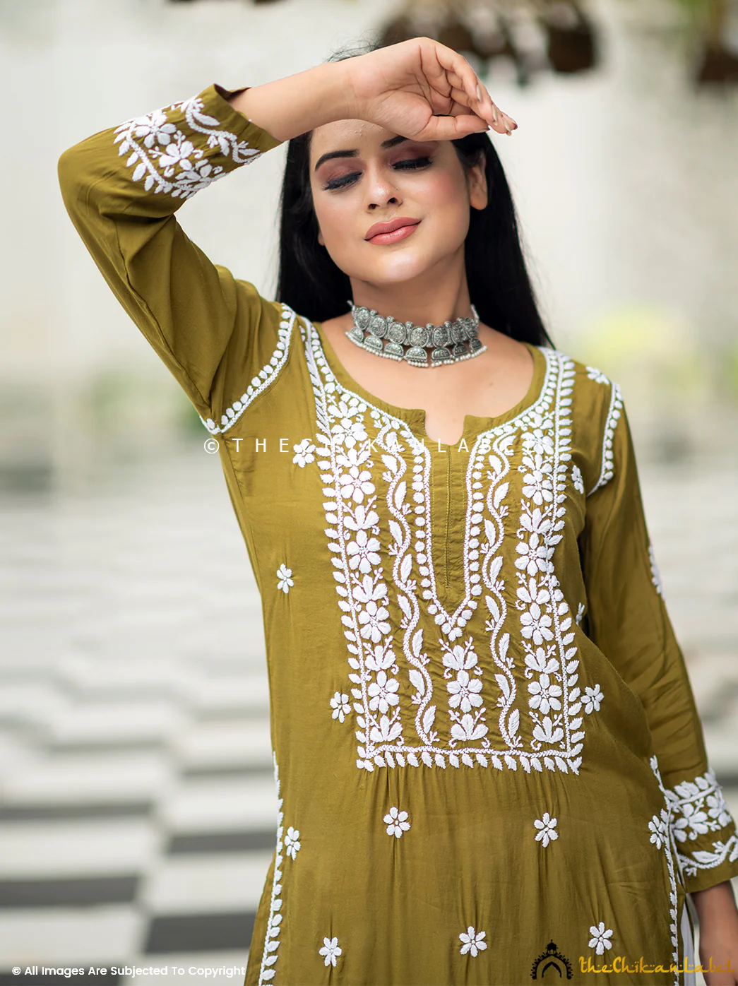 Amara Muslin Chikankari Straight Kurti - Mehndi Green - Image 7