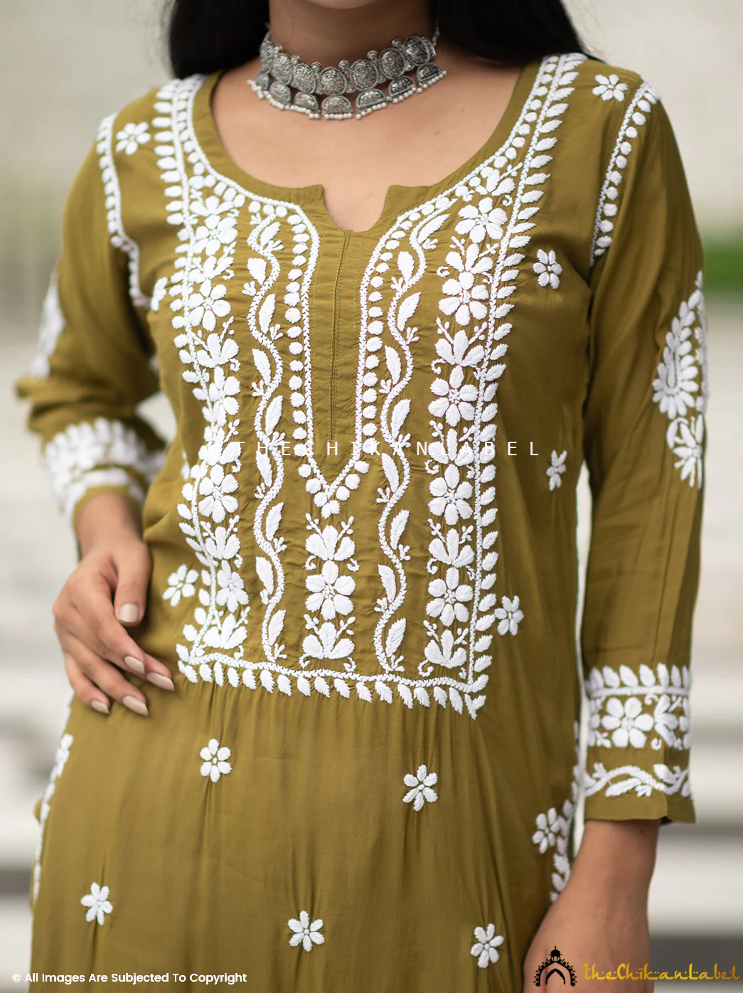 Amara Muslin Chikankari Straight Kurti - Mehndi Green - Image 8
