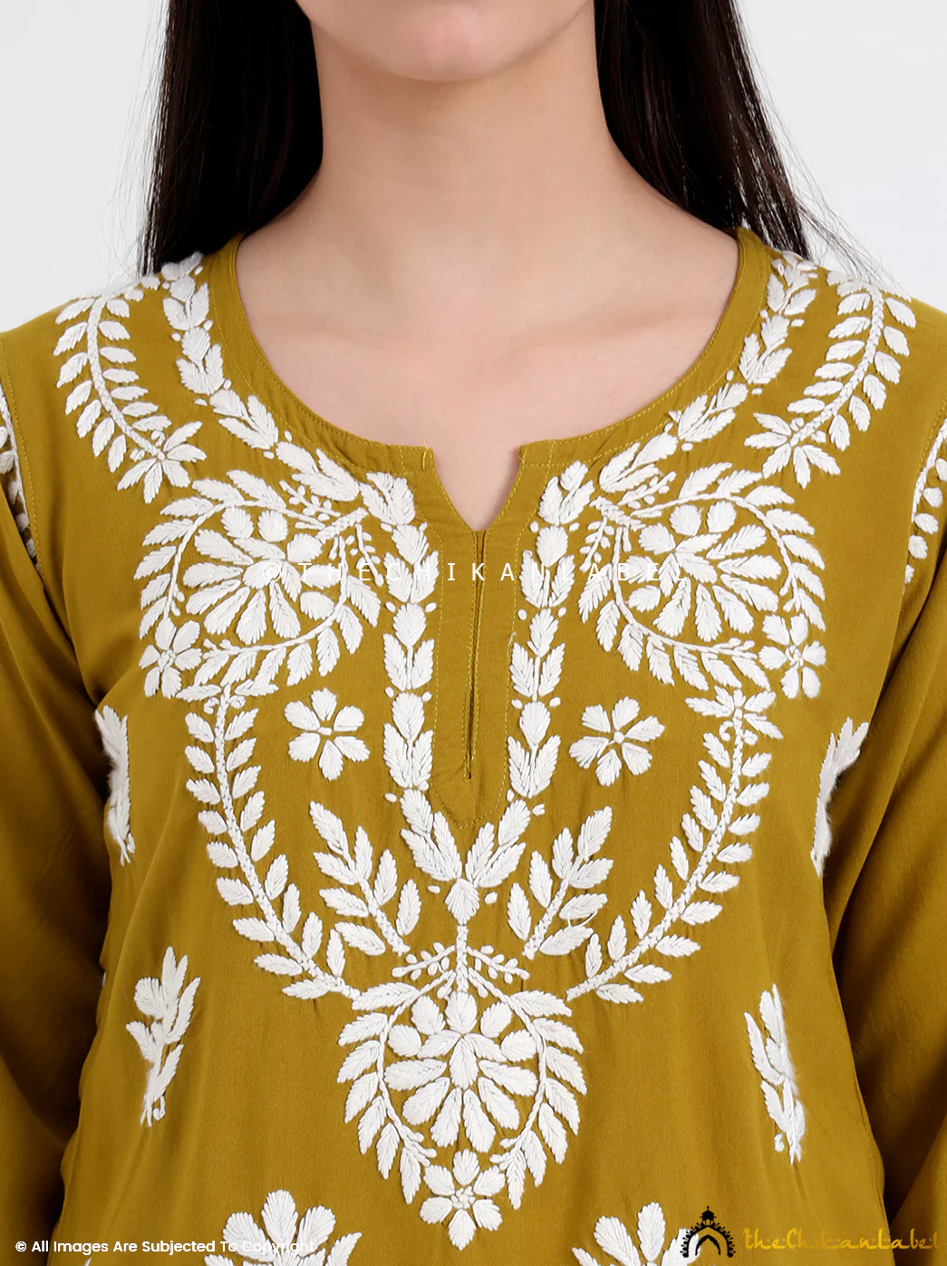 Chahat Rayon Chikankari Short Top - Mehndi Green - Image 2