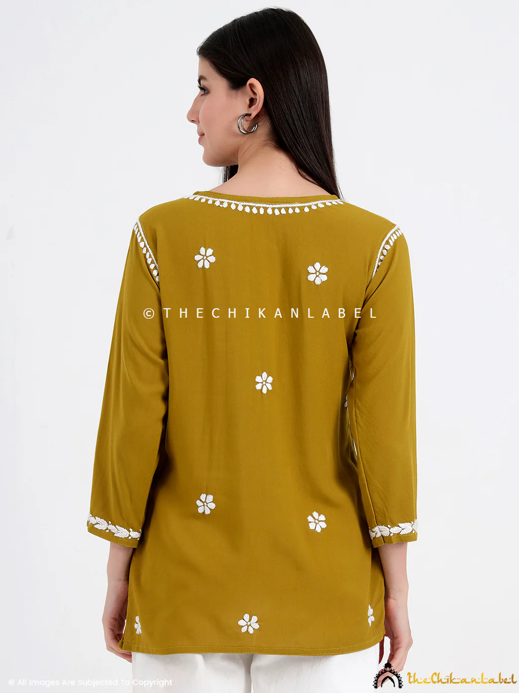 Chahat Rayon Chikankari Short Top - Mehndi Green - Image 3