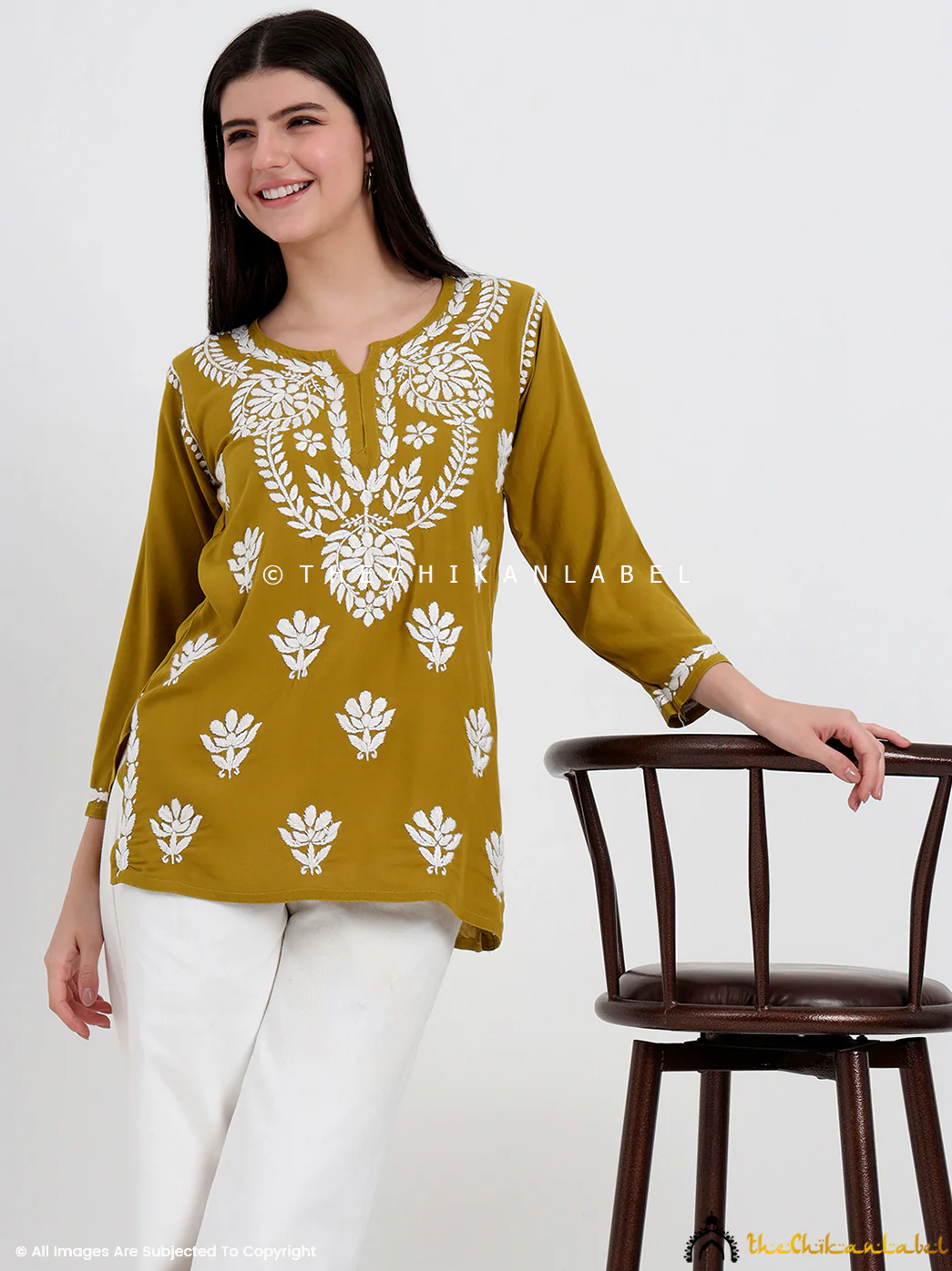 Chahat Rayon Chikankari Short Top - Mehndi Green - Image 4