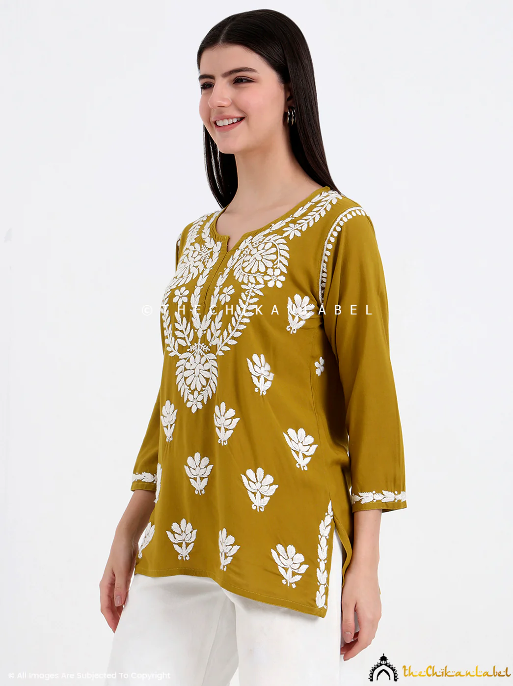 Chahat Rayon Chikankari Short Top - Mehndi Green - Image 5