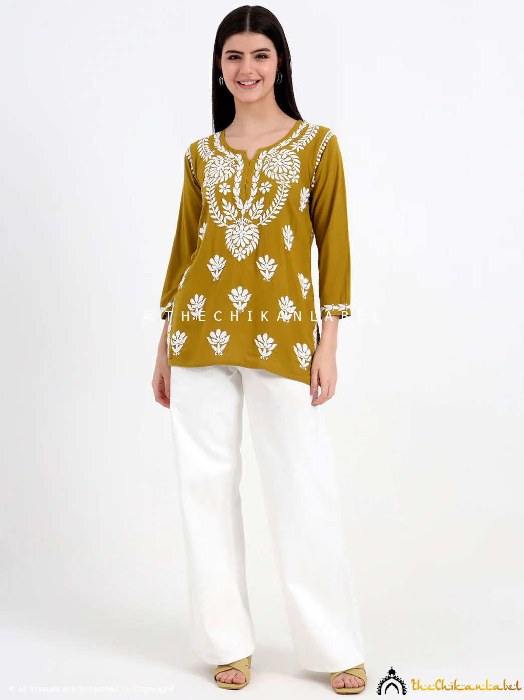Chahat Rayon Chikankari Short Top - Mehndi Green - Image 7