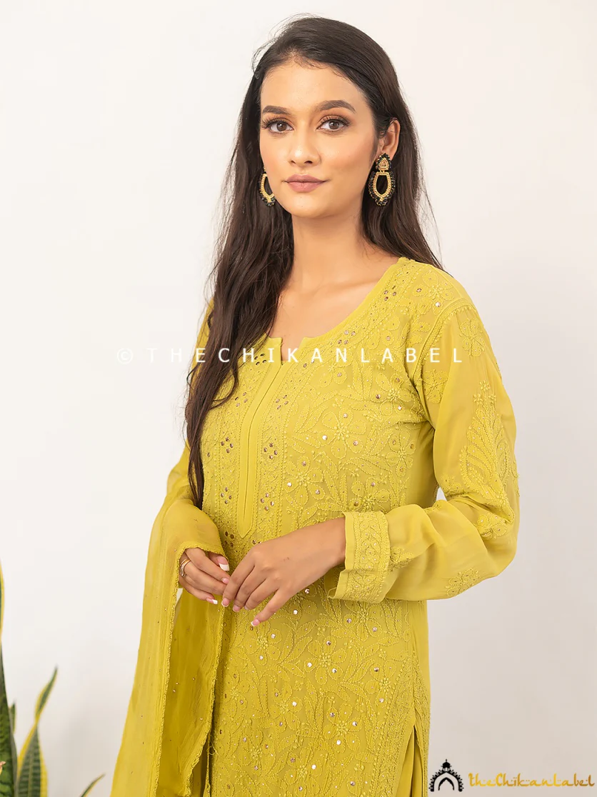 Sitara Chikankari Viscose Kurta Set with Dupatta - Mehndi Green - Image 5