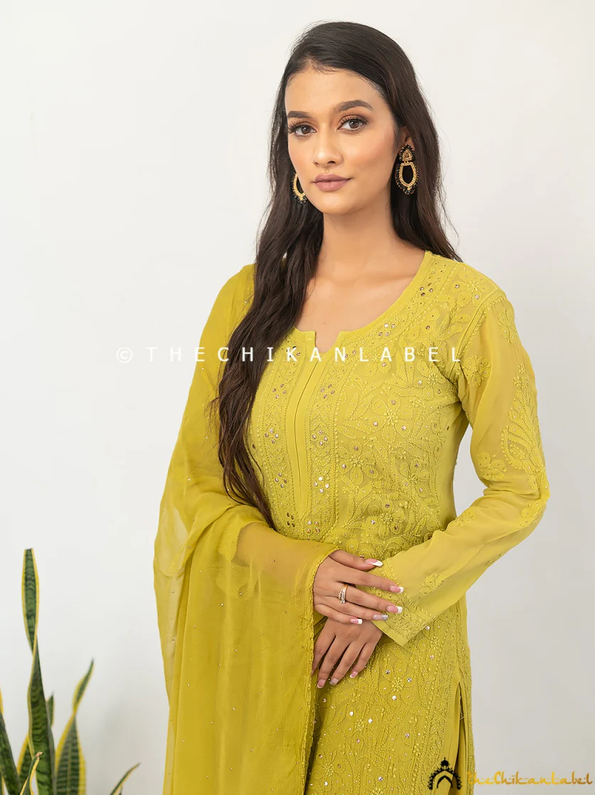 Sitara Chikankari Viscose Kurta Set with Dupatta - Mehndi Green - Image 6