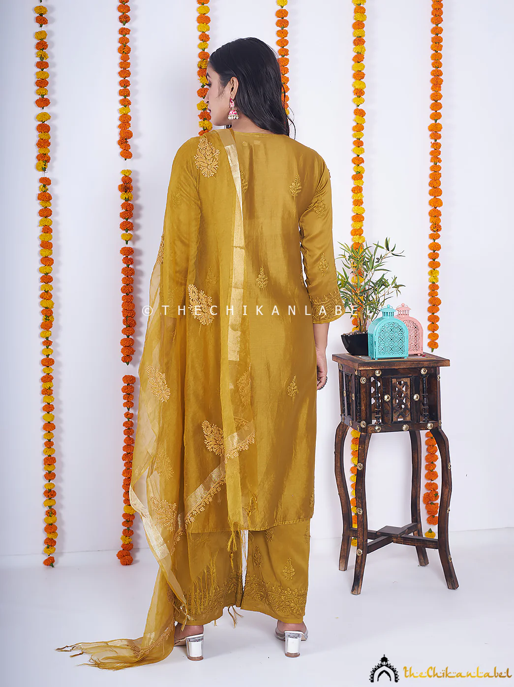 Mehndi Hiba Chanderi Chikankari Kurta Set - Image 6