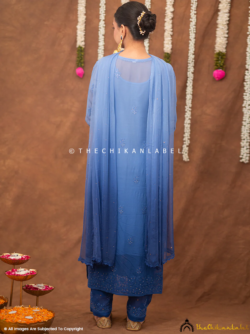 Miraya Chikankari Viscose Kurta Set with Dupatta - Blue - Image 3
