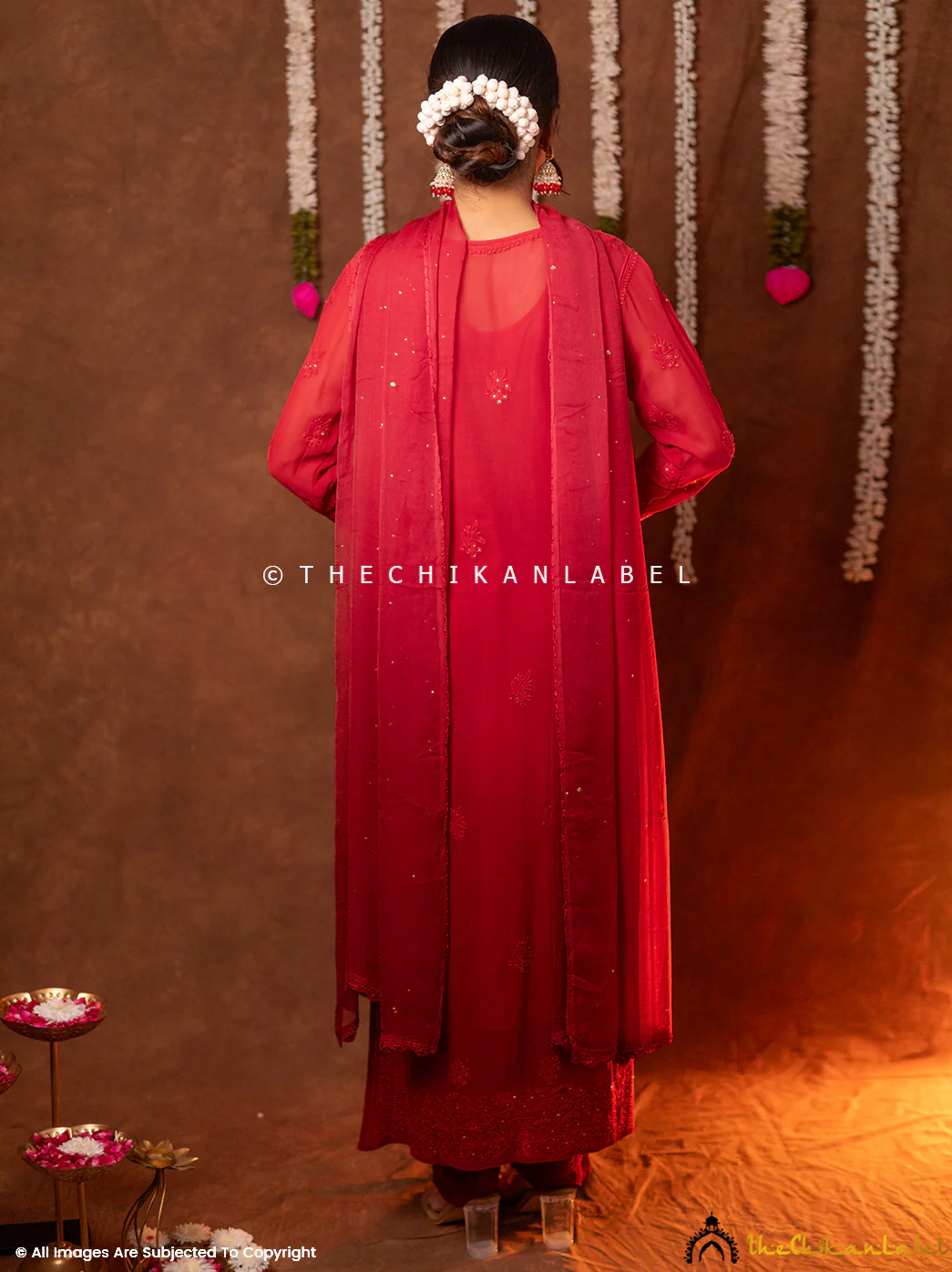 Miraya Chikankari Viscose Kurta Set with Dupatta - Maroon - Image 3