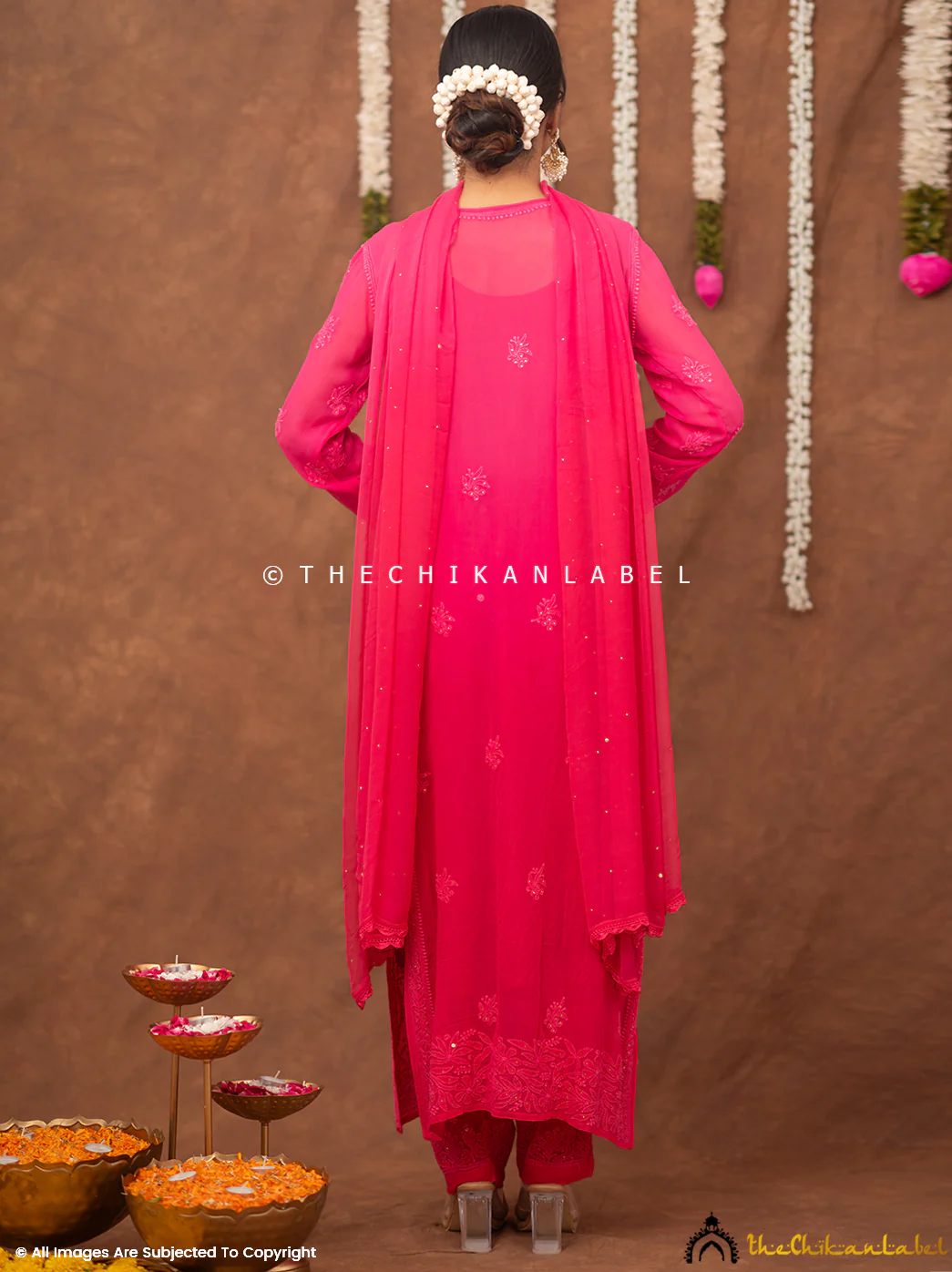 Miraya Chikankari Viscose Kurta Set with Dupatta - Pink - Image 3