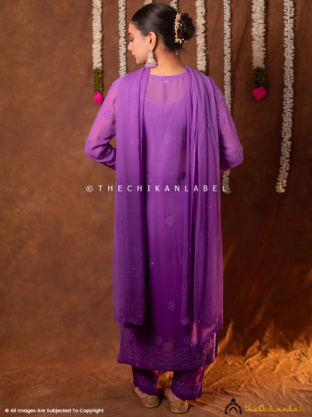 Miraya Chikankari Viscose Kurta Set with Dupatta - Purple - Image 3