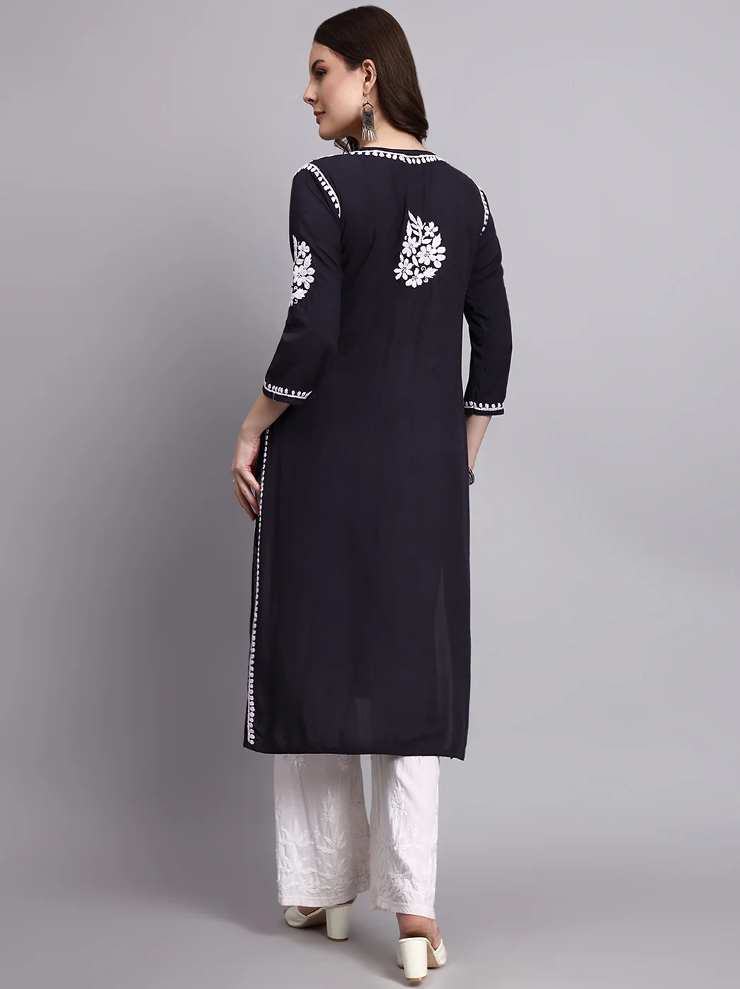 Misha Rayon Chikankari Straight Kurta - Black - Image 3