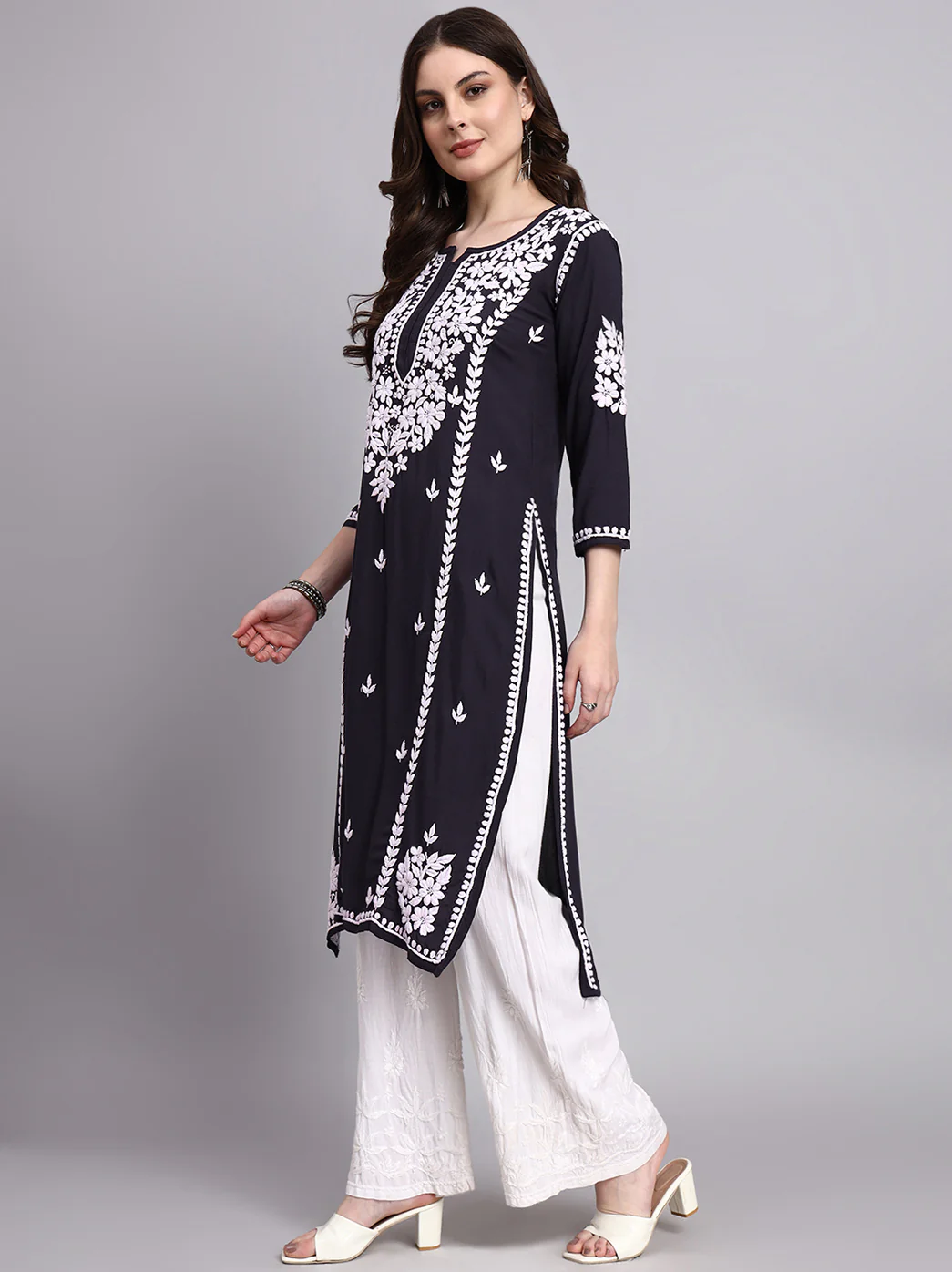 Misha Rayon Chikankari Straight Kurta - Black - Image 4