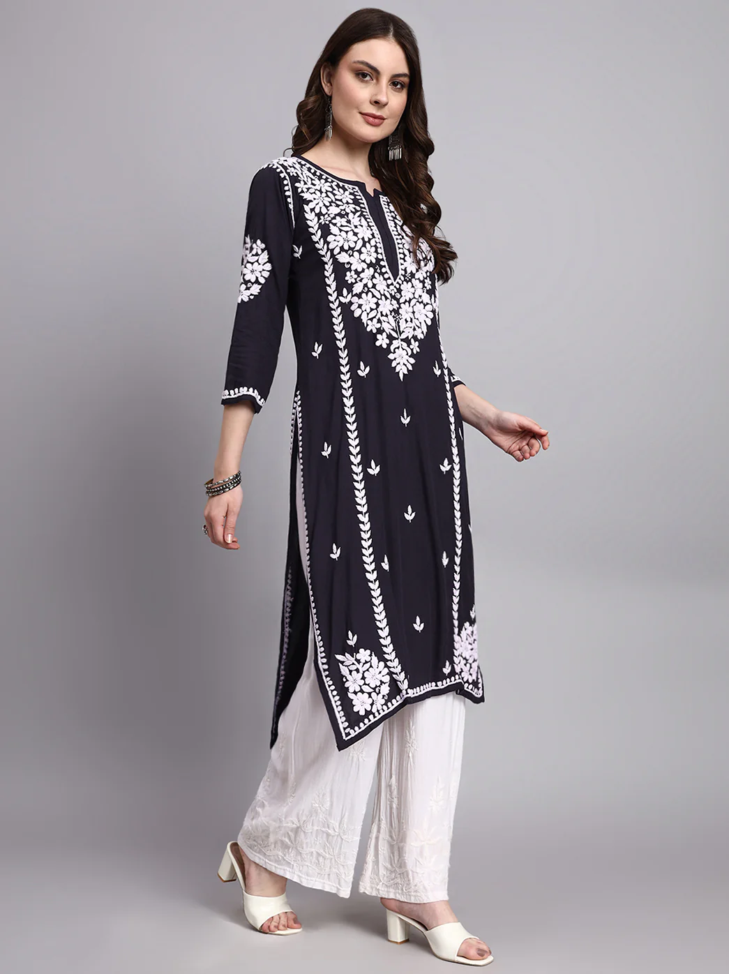 Misha Rayon Chikankari Straight Kurta - Black - Image 5