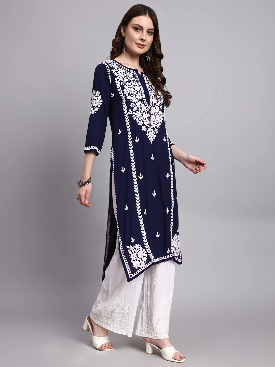 Misha Rayon Chikankari Straight Kurta - Navy Blue - Image 5