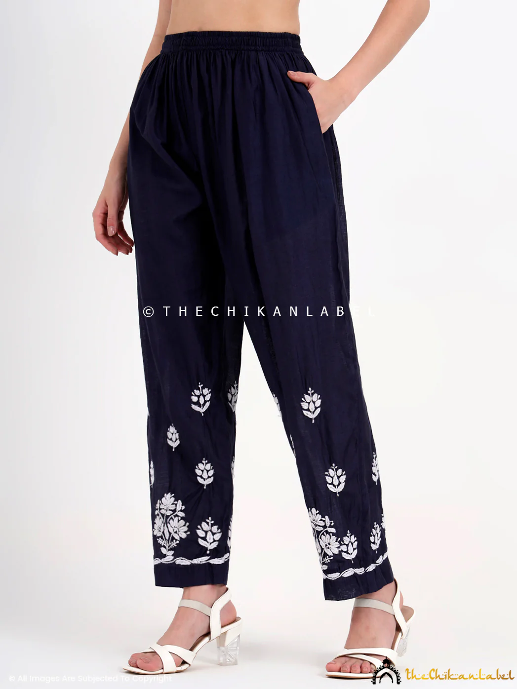 Aasia Chanderi Chikankari Kurti Palazzo Set - Navy Blue - Image 7