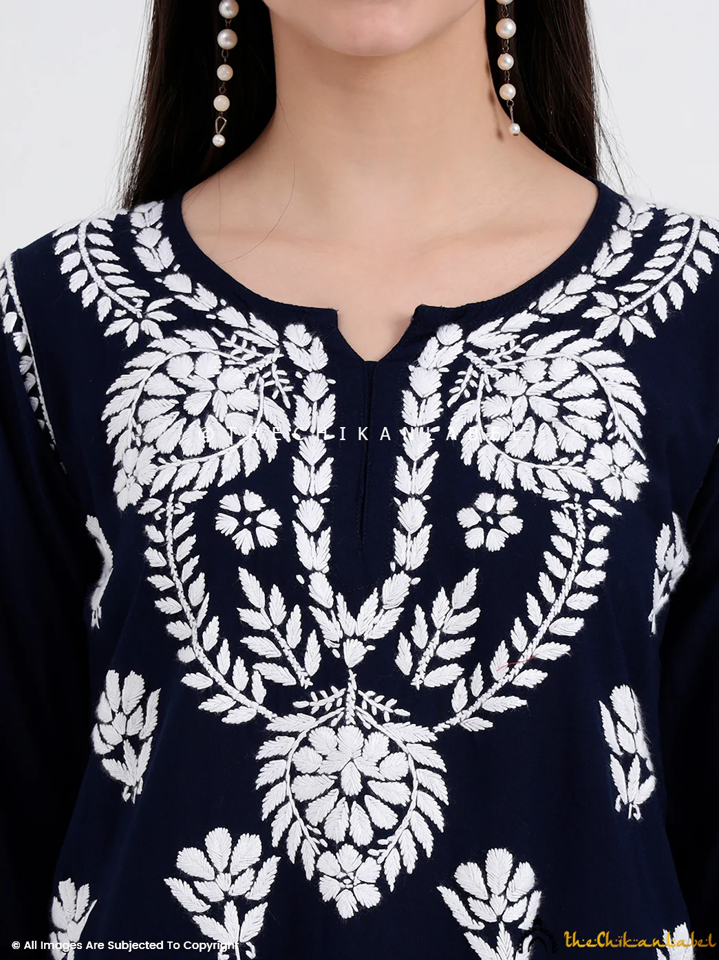 Chahat Rayon Chikankari Short Top - Navy Blue - Image 2