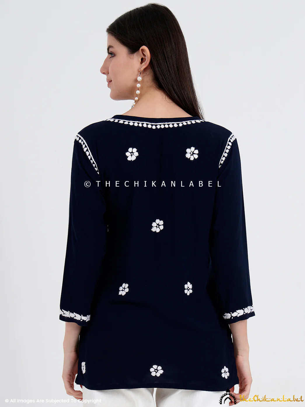 Chahat Rayon Chikankari Short Top - Navy Blue - Image 3
