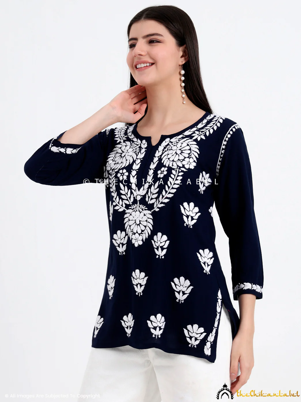 Chahat Rayon Chikankari Short Top - Navy Blue - Image 4
