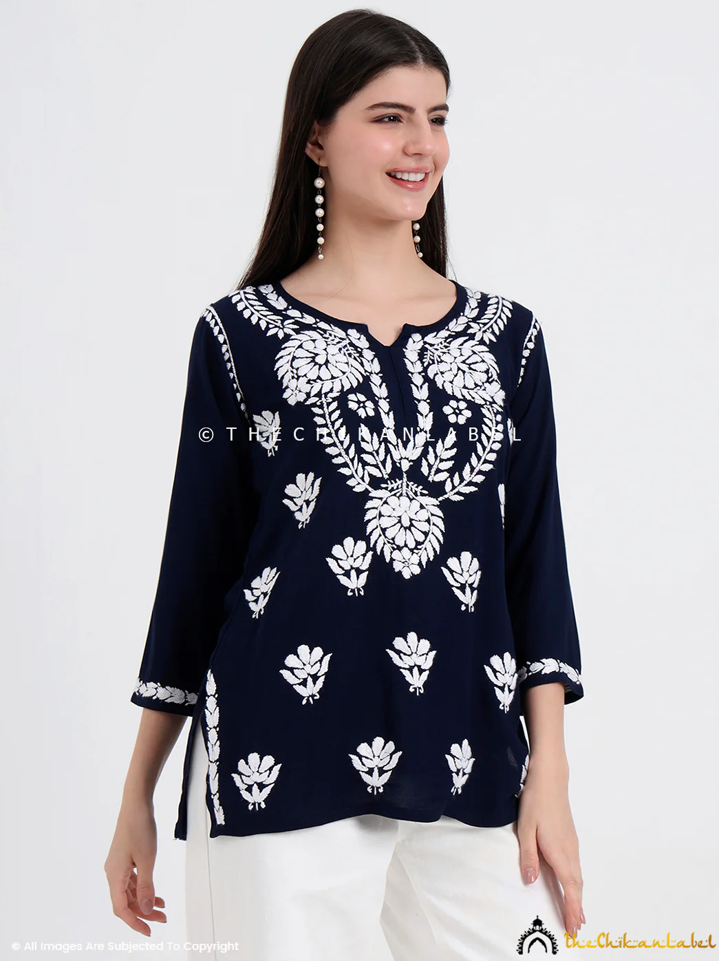 Chahat Rayon Chikankari Short Top - Navy Blue - Image 5