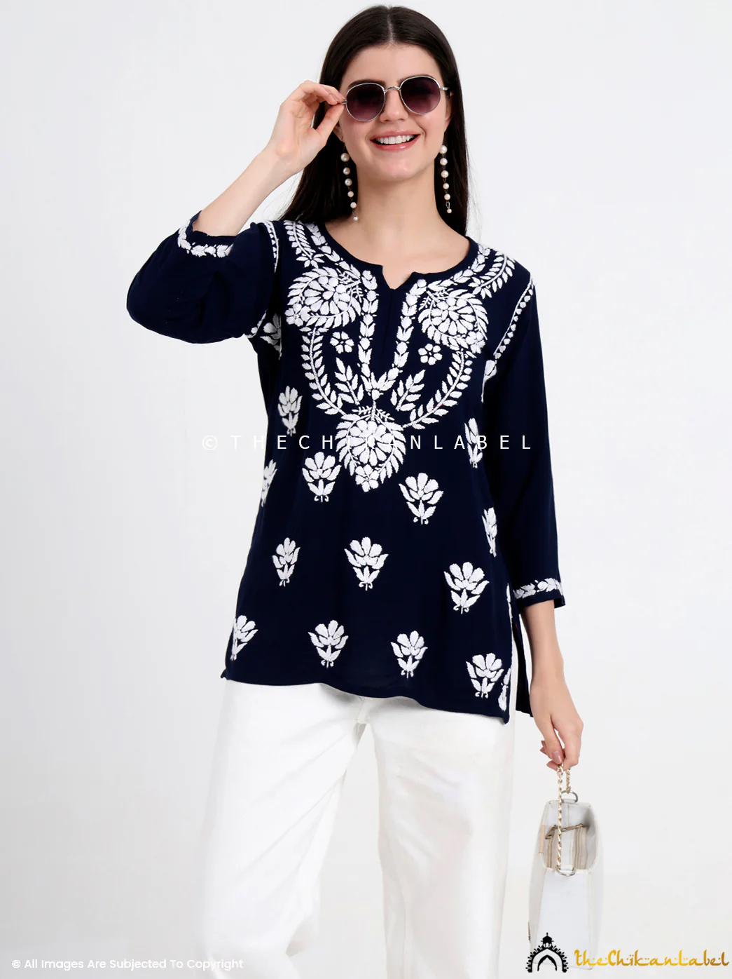 Chahat Rayon Chikankari Short Top - Navy Blue - Image 6