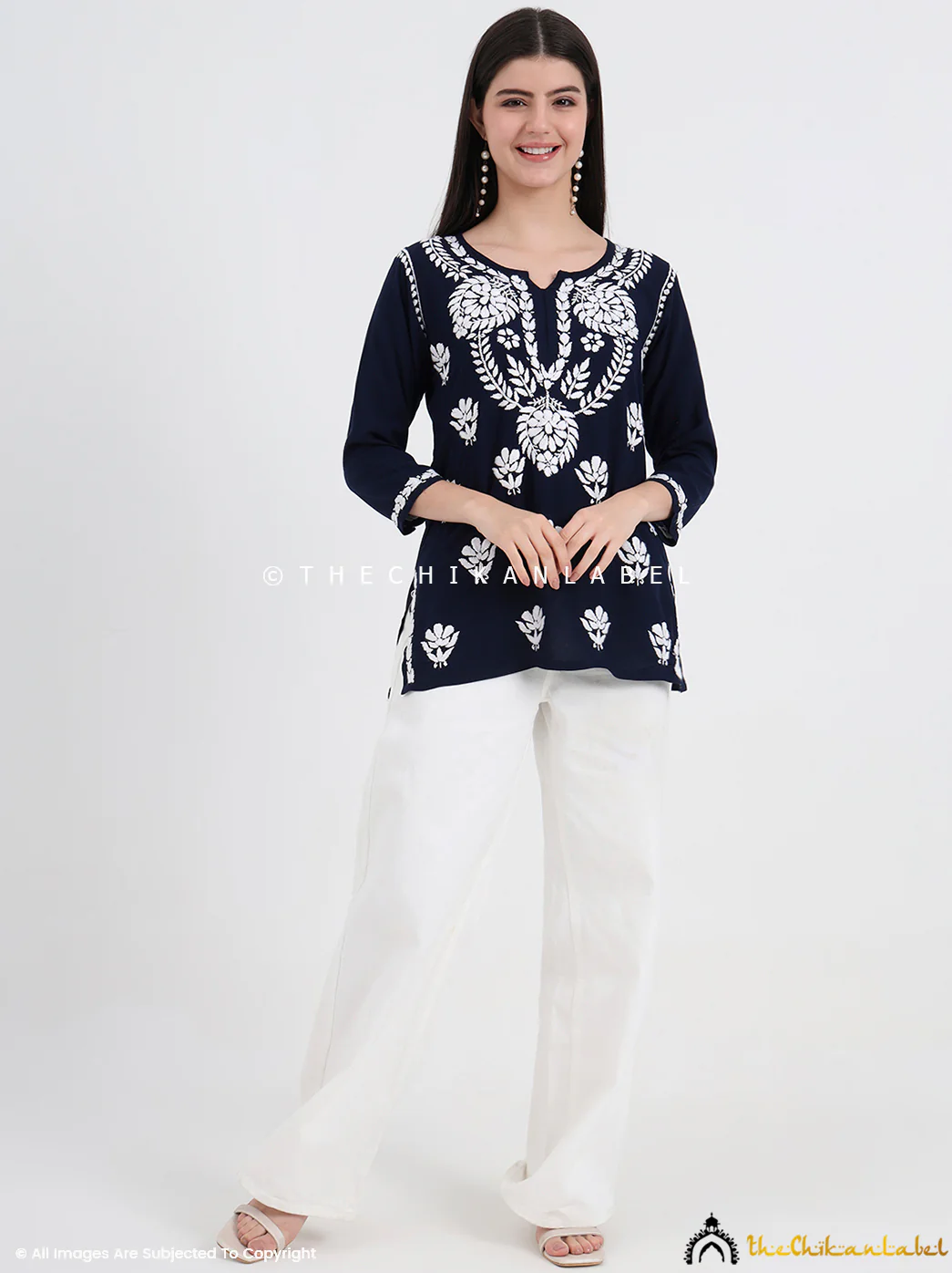 Chahat Rayon Chikankari Short Top - Navy Blue - Image 7