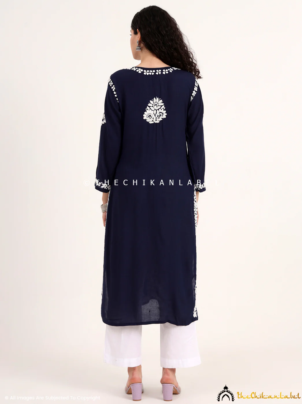 Manvi Rayon Chikankari Straight Kurti - Navy Blue - Image 6