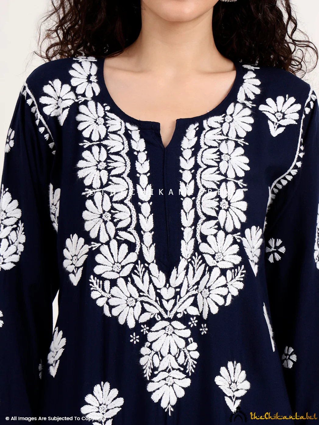 Saira Rayon Straight Chikankari Kurti - Navy Blue - Image 2