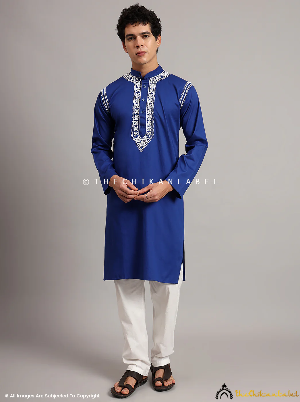 Navy Blue Uman Cotton Chikankari Men's Kurta
