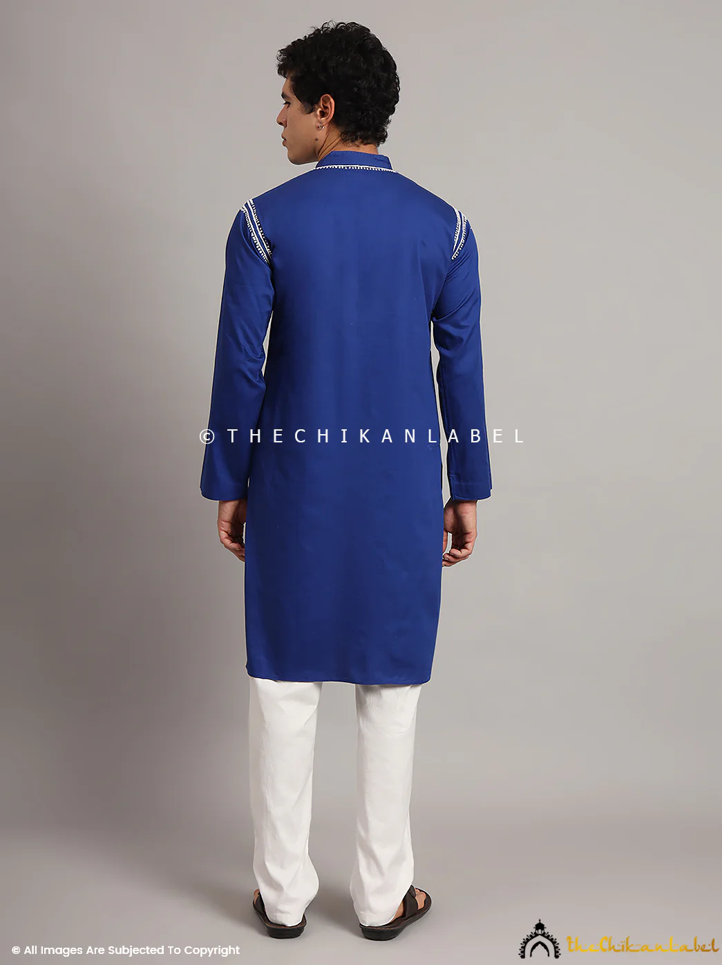 Navy Blue Uman Cotton Chikankari Men's Kurta - Image 3