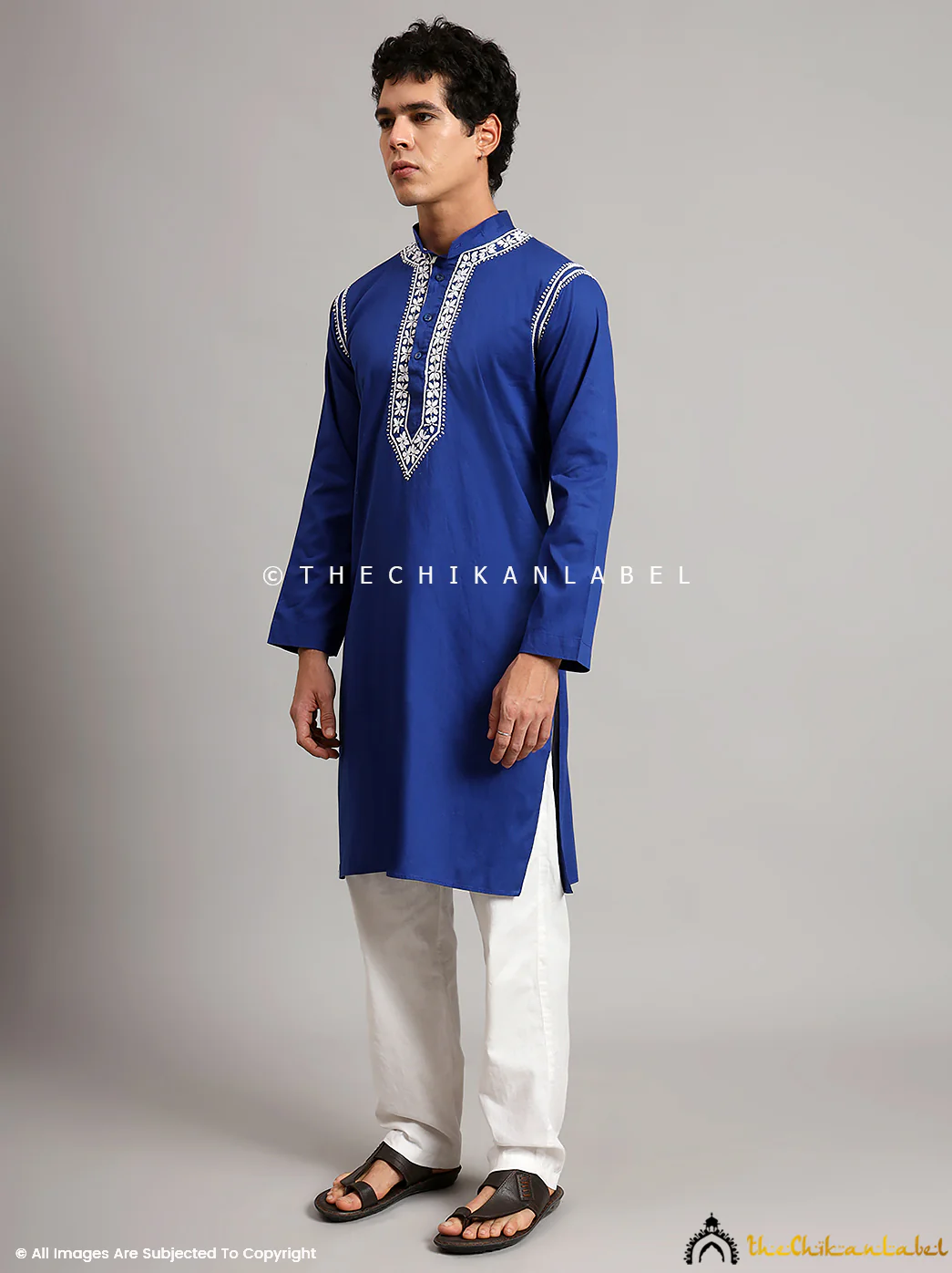 Navy Blue Uman Cotton Chikankari Men's Kurta - Image 6
