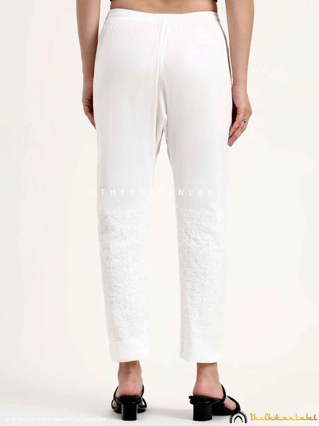 Nazia Cotton Straight Chikankari Pant - White - Image 3