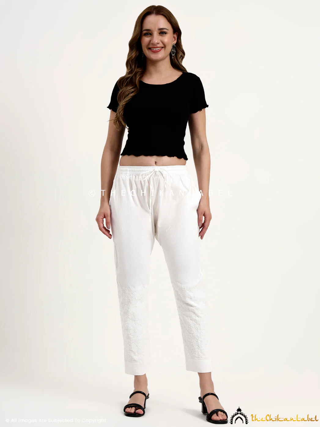 Nazia Cotton Straight Chikankari Pant - White - Image 4