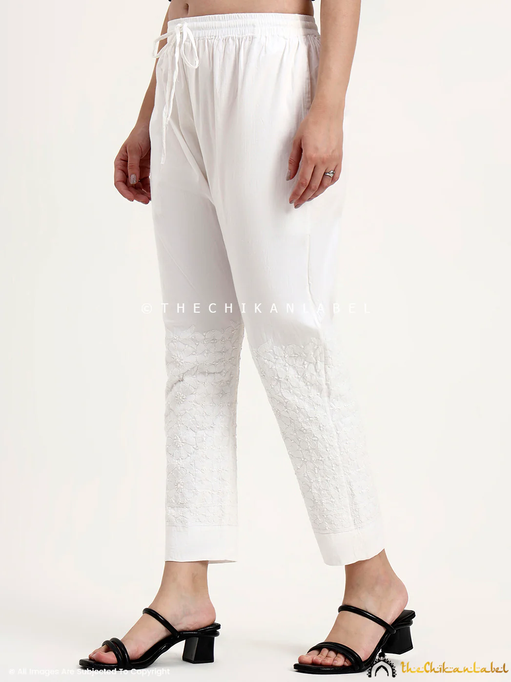 Nazia Cotton Straight Chikankari Pant - White - Image 5