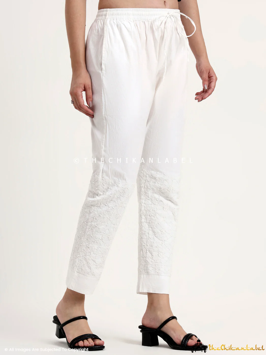 Nazia Cotton Straight Chikankari Pant - White - Image 6
