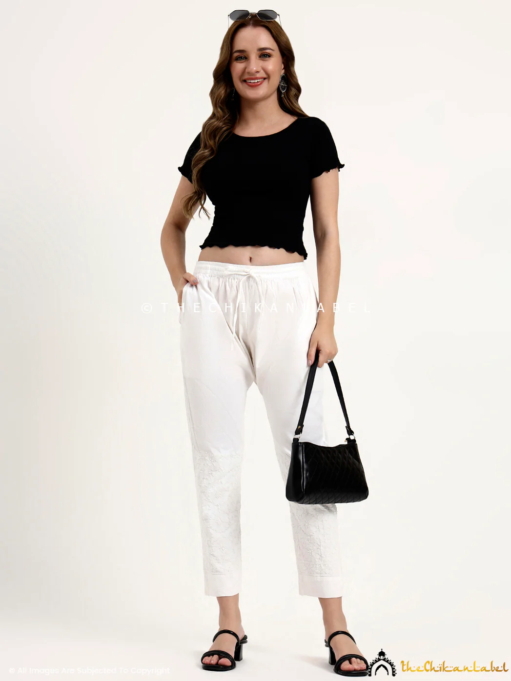Nazia Cotton Straight Chikankari Pant - White - Image 7