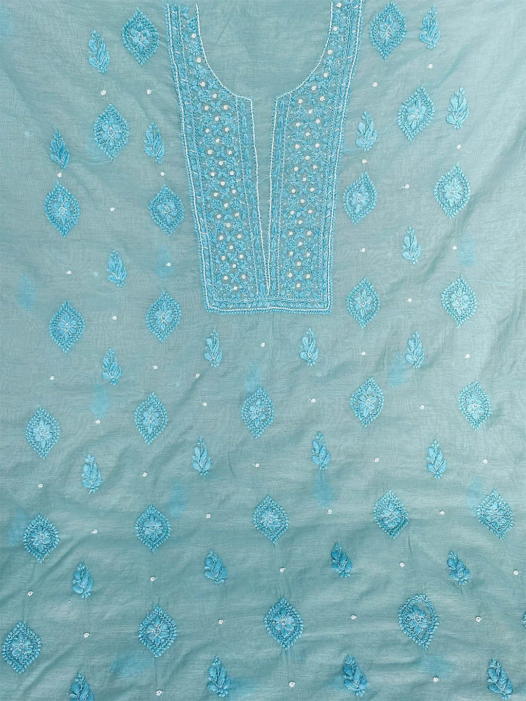 Nazila Mul Chanderi Chikankari Kurti Piece with Dupatta - Green - Image 3